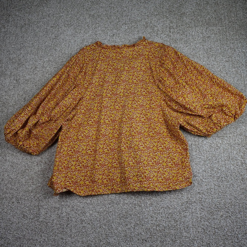 Universal Thread Floral Smocked Balloon Sleeve Top XXL Yellow Orange Boho Blouse - Picture 4 of 5